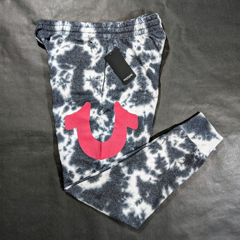 $119 True Religion Men`s Classic Jogger Pants Black Tie Dye Size L 34x30